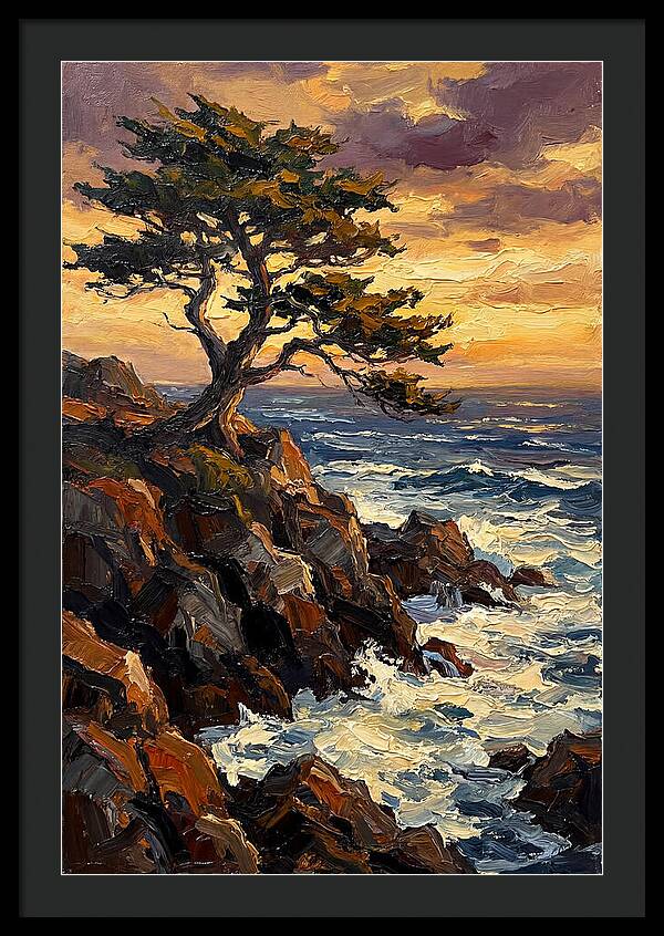 Lone Cypress Tree At Sunset