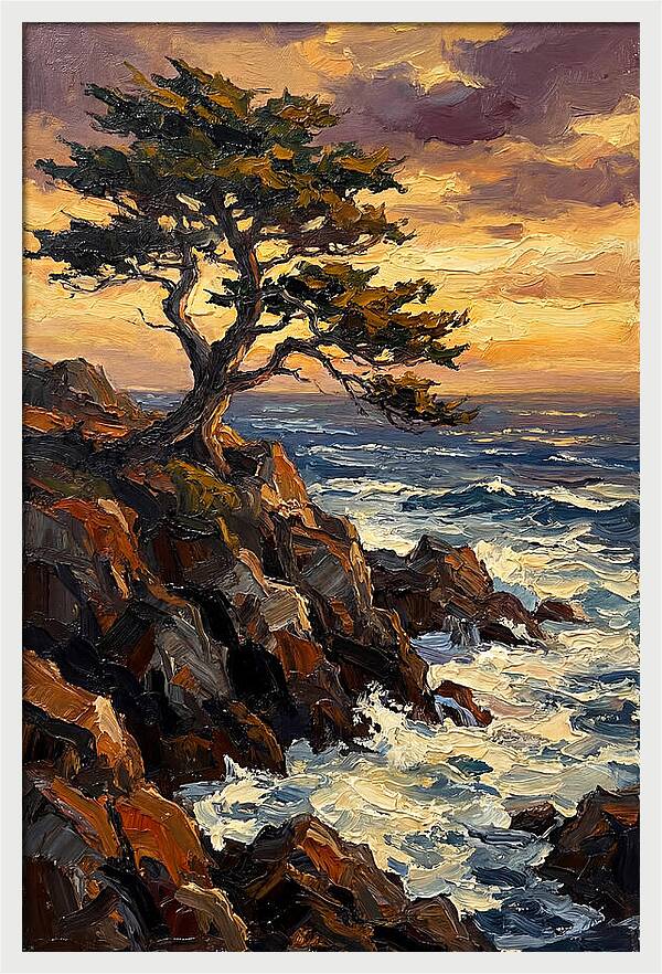 Lone Cypress Tree At Sunset