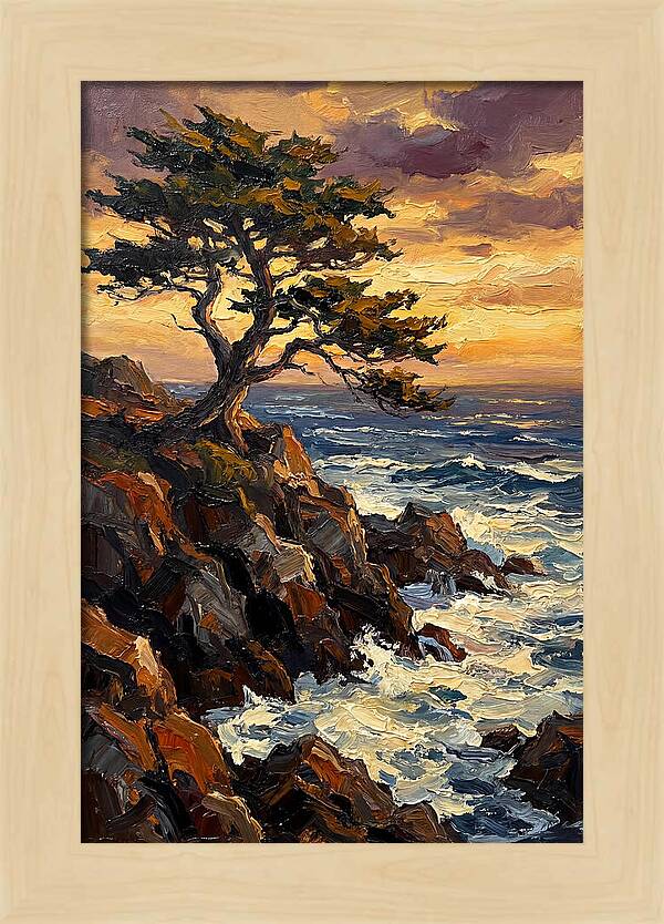 Lone Cypress Tree At Sunset