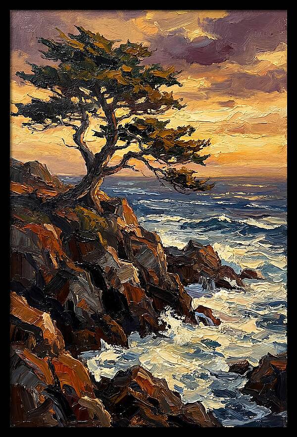 Lone Cypress Tree At Sunset