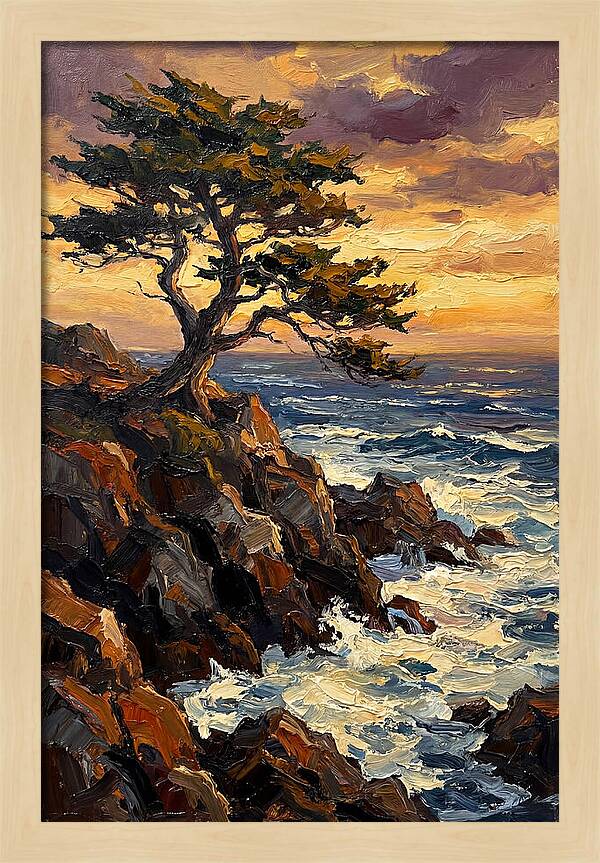 Lone Cypress Tree At Sunset