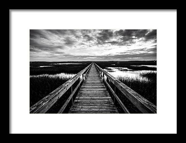 Long Wooden Boardwalk Over Marsh