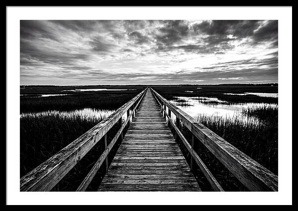 Long Wooden Boardwalk Over Marsh