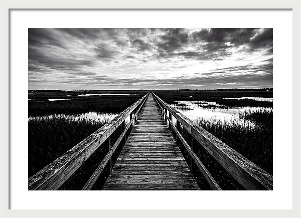 Long Wooden Boardwalk Over Marsh