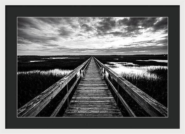 Long Wooden Boardwalk Over Marsh