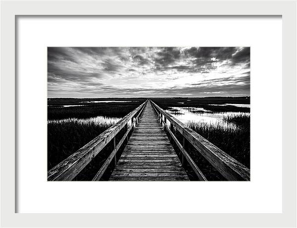 Long Wooden Boardwalk Over Marsh