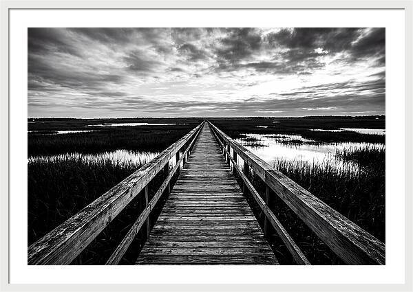Long Wooden Boardwalk Over Marsh