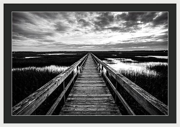 Long Wooden Boardwalk Over Marsh