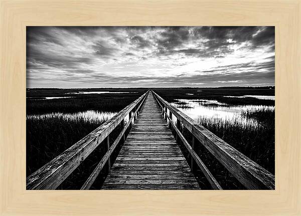 Long Wooden Boardwalk Over Marsh
