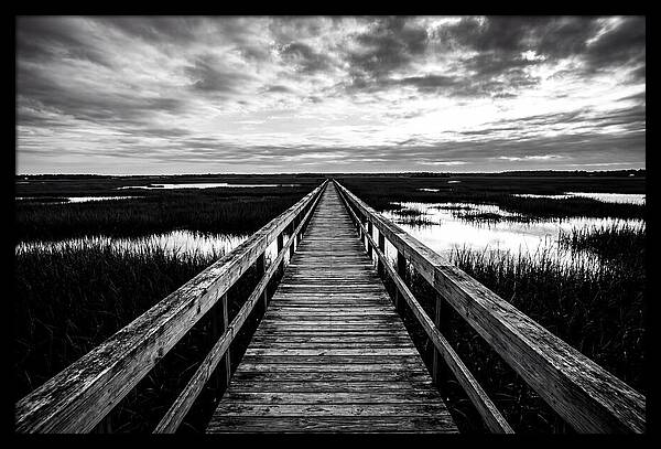 Long Wooden Boardwalk Over Marsh