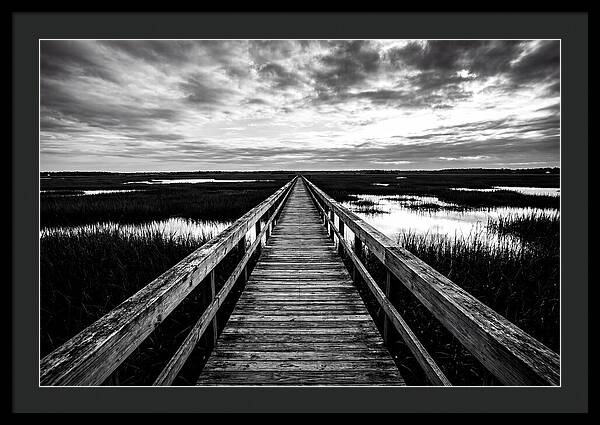 Long Wooden Boardwalk Over Marsh