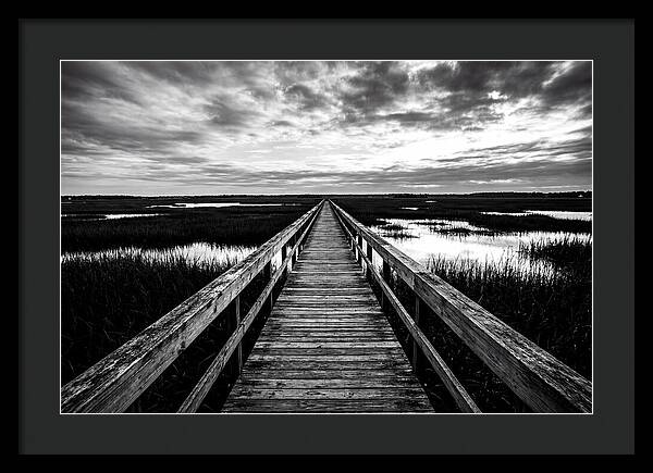 Long Wooden Boardwalk Over Marsh