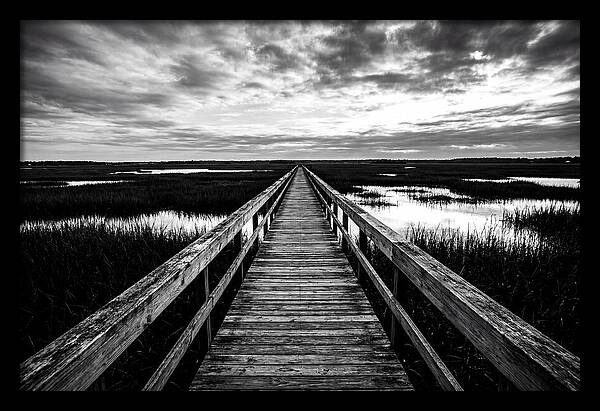 Long Wooden Boardwalk Over Marsh