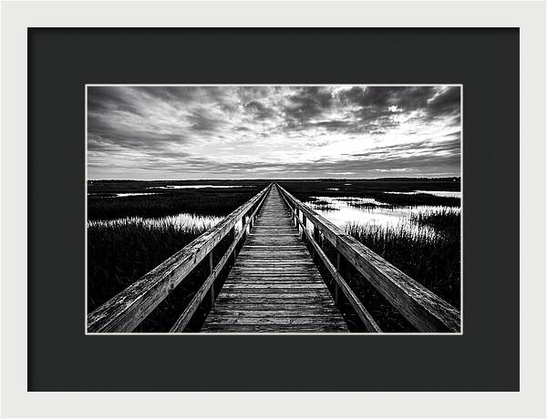 Long Wooden Boardwalk Over Marsh