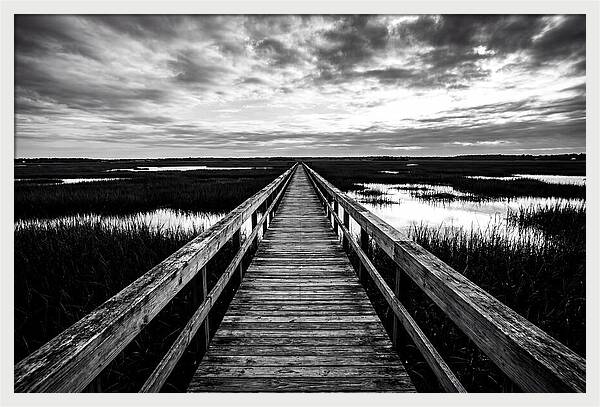 Long Wooden Boardwalk Over Marsh