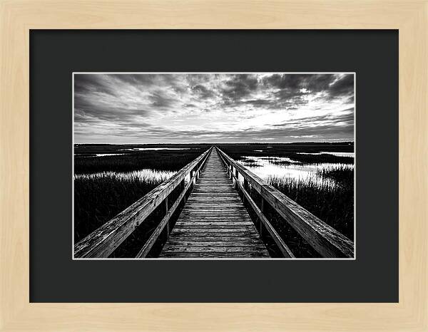 Long Wooden Boardwalk Over Marsh