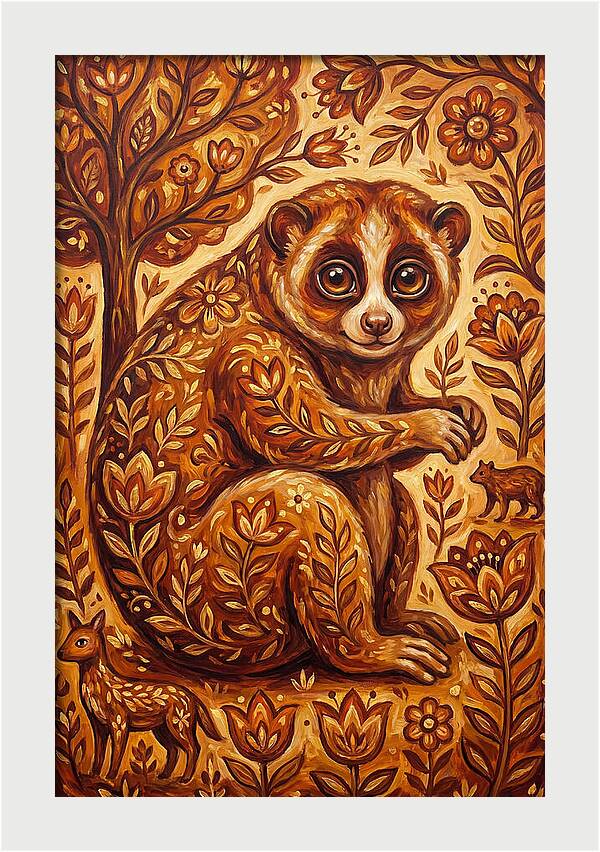 Loris Among Floral Patterns