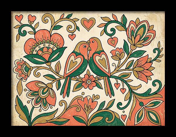 Lovebirds Among Blossoms