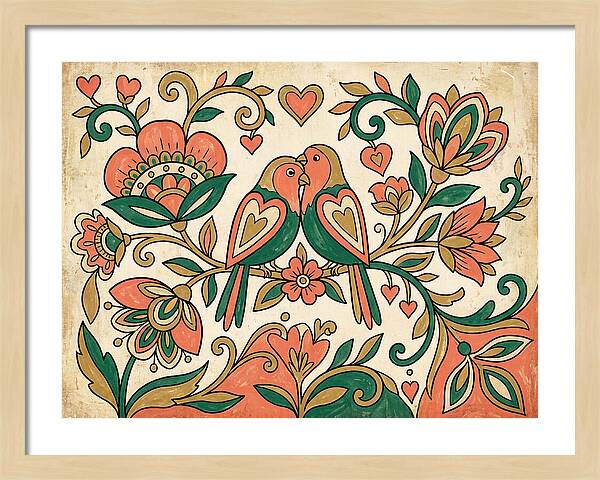 Lovebirds Among Blossoms