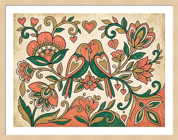 Lovebirds Among Blossoms