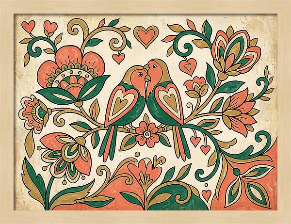 Lovebirds Among Blossoms