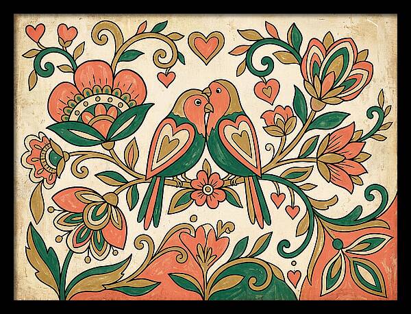 Lovebirds Among Blossoms
