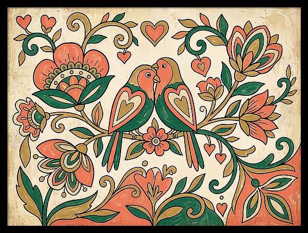 Lovebirds Among Blossoms