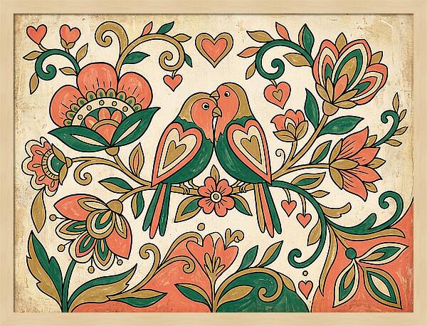 Lovebirds Among Blossoms
