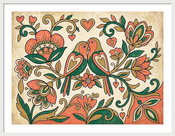 Lovebirds Among Blossoms