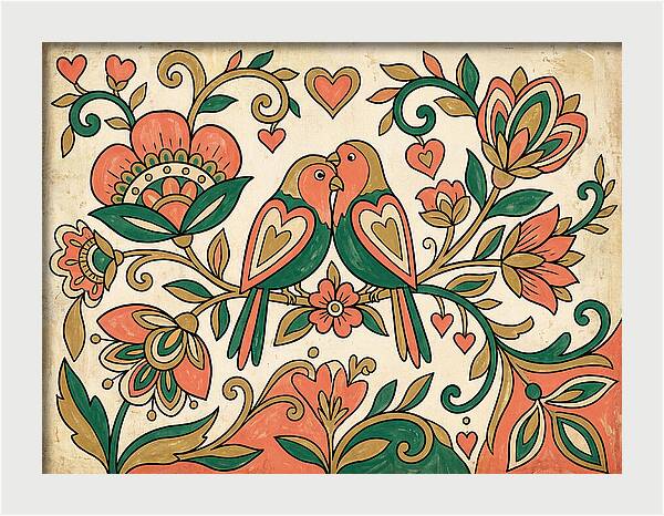 Lovebirds Among Blossoms