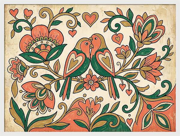 Lovebirds Among Blossoms