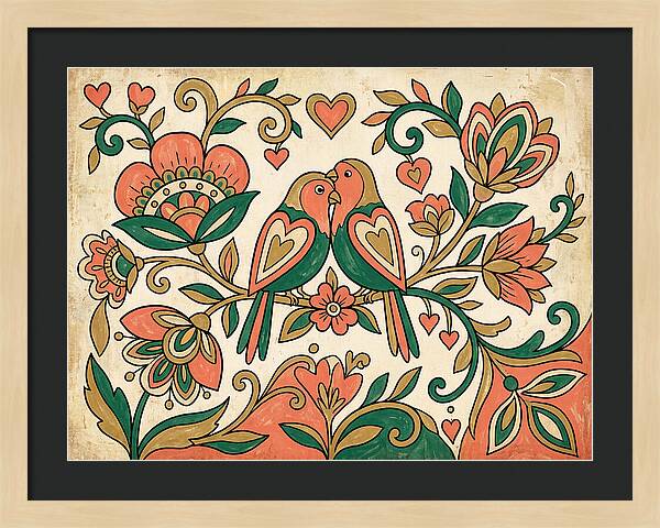 Lovebirds Among Blossoms