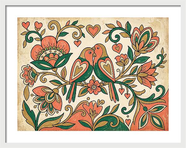 Lovebirds Among Blossoms
