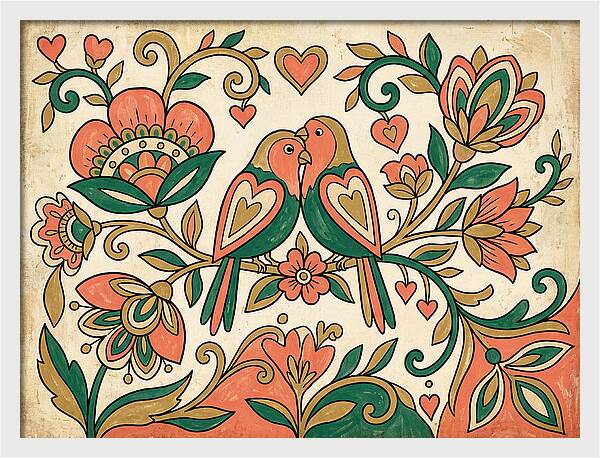 Lovebirds Among Blossoms