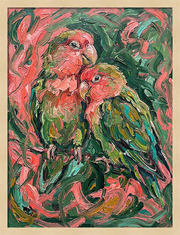 Lovebirds Embracing In Color