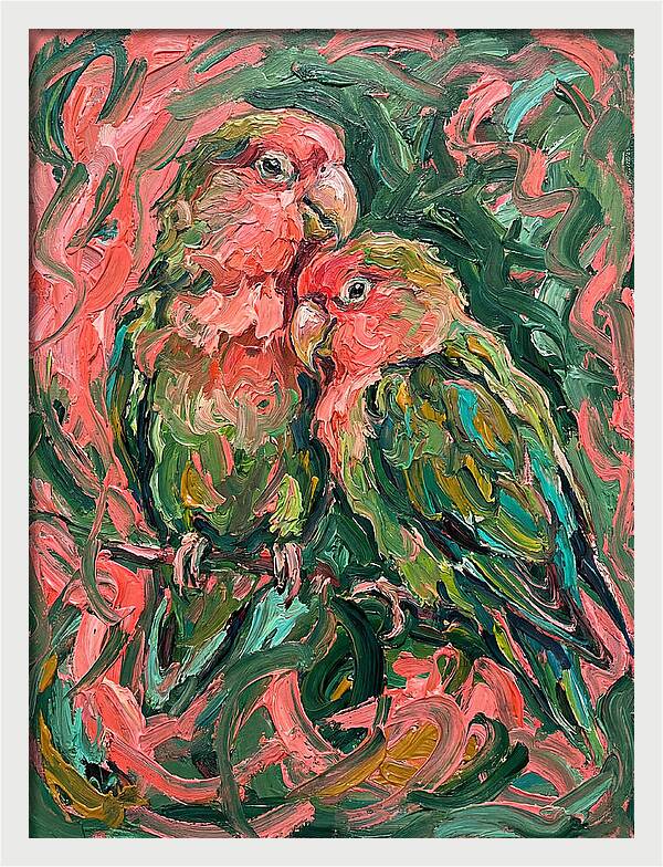 Lovebirds Embracing In Color