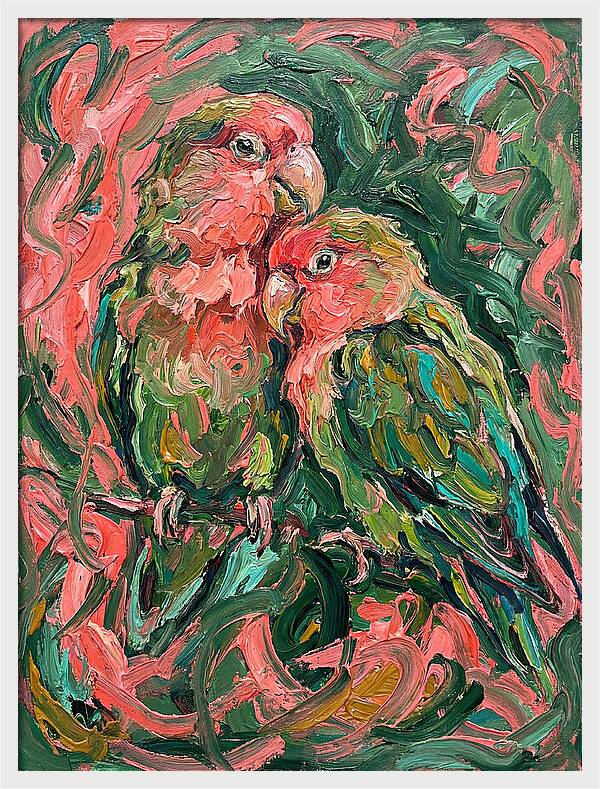 Lovebirds Embracing In Color