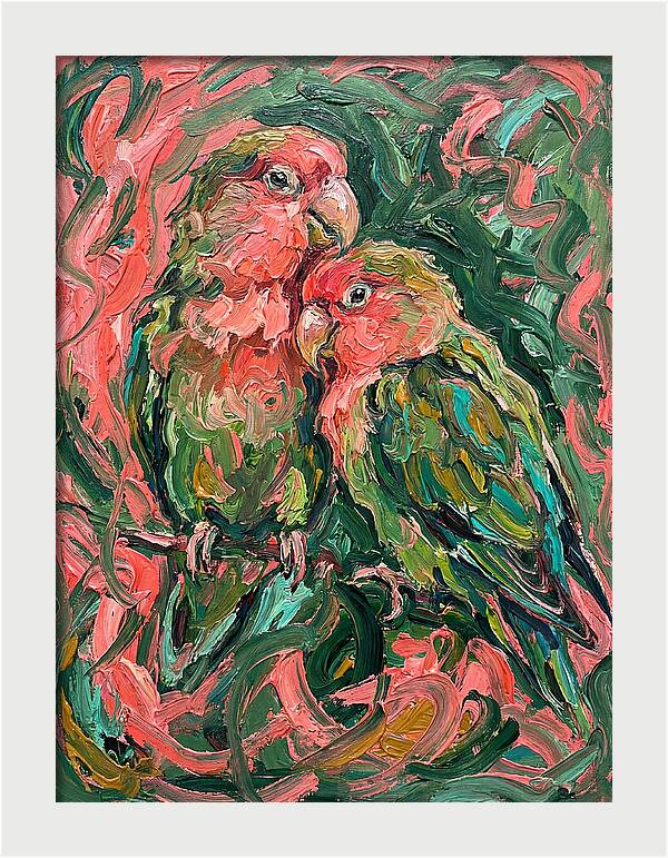 Lovebirds Embracing In Color