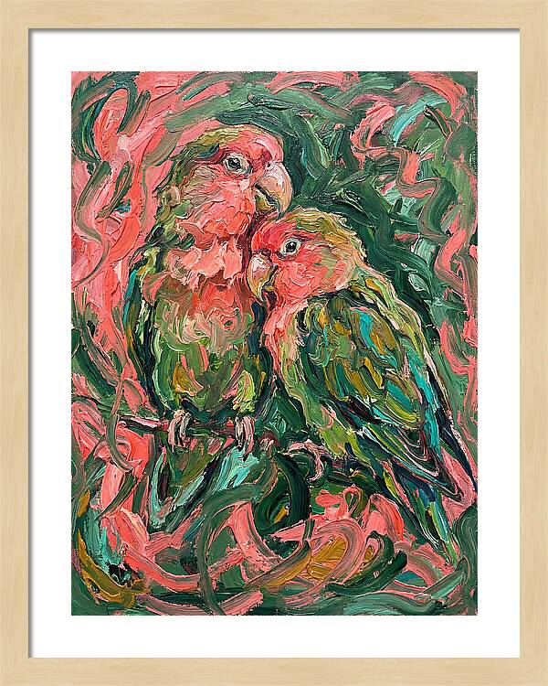 Lovebirds Embracing In Color