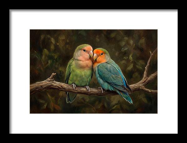 Lovebirds Embracing On A Branch