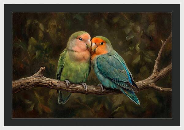 Lovebirds Embracing On A Branch