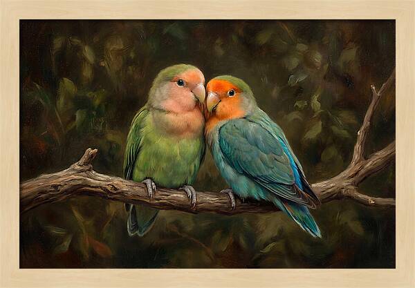 Lovebirds Embracing On A Branch