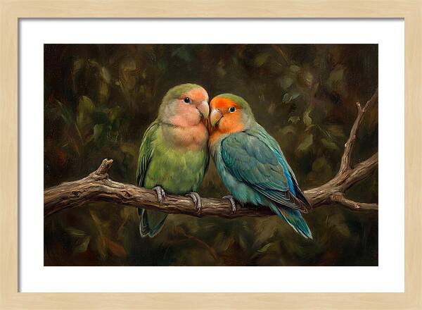 Lovebirds Embracing On A Branch