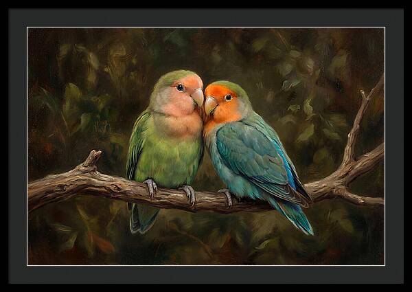 Lovebirds Embracing On A Branch