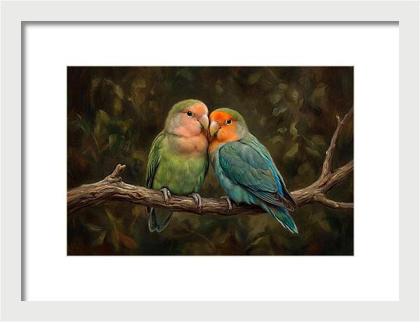 Lovebirds Embracing On A Branch