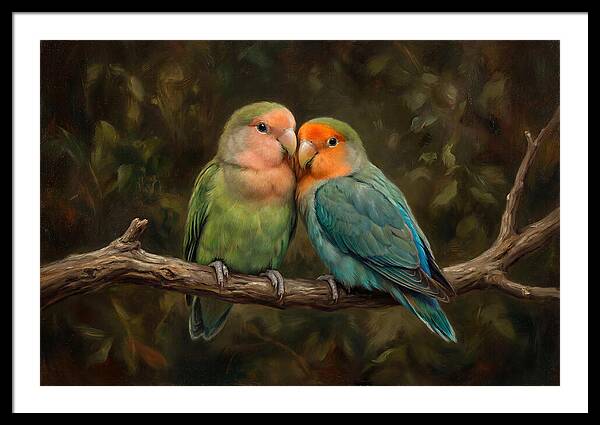 Lovebirds Embracing On A Branch