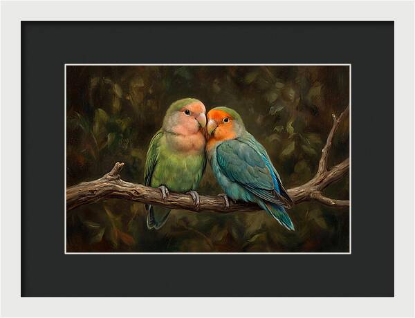 Lovebirds Embracing On A Branch