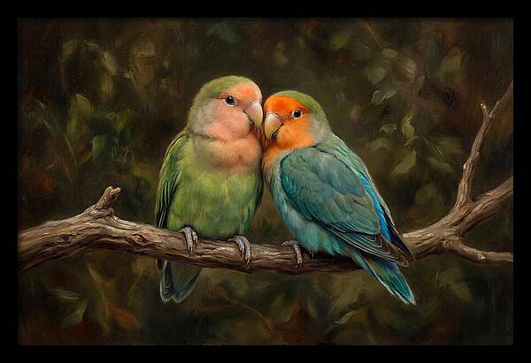 Lovebirds Embracing On A Branch