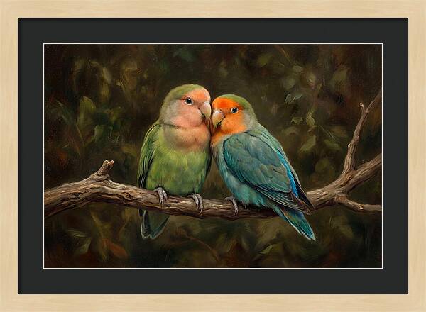 Lovebirds Embracing On A Branch