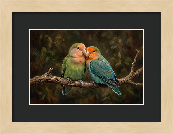 Lovebirds Embracing On A Branch